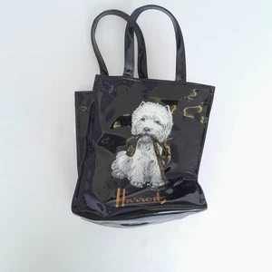 HARRODS Borsa Tote Nera Mini Donna PVC Cane Grafica Borsa Shopper - Foto 1 di 8