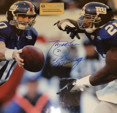 Eli Manning/Tiki Barber Dual Signed Steiner COA "Close Up Hand Off" 16 x 20 - Image 1 of 3