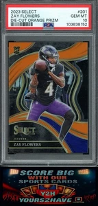2023 PANINI SELECT DIE-CUT ORANGE PRIZM #201 ZAY FLOWERS ROOKIE RC #D/399 PSA 10 - Picture 1 of 2