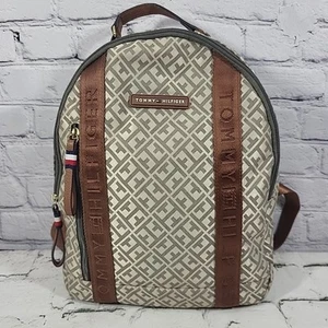 Tommy Hilfiger Backpack Brown Signature Pattern Canvas & Faux Leather - Picture 1 of 12