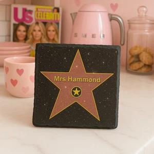 Personalised Hollywood Star Slate Coaster: Custom Name Message Celebrity Gift - Picture 1 of 6