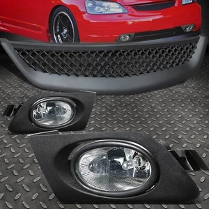 CLEAR LENS DRIVING FOG LIGHT+SWITCH+TYPE-R GRILLE FOR 01-03 HONDA CIVIC 2DR/4DR - Picture 1 of 5