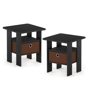 FURINNO ANDREY SET OF 2 END TABLE NIGHT STAND BEDSIDE TABLE, AMERICANO BROWN - Picture 1 of 5