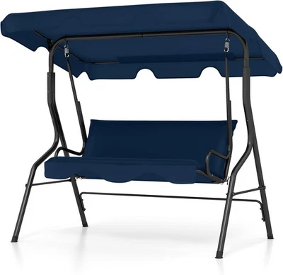 Silla Columpio Patio Exterior para Adultos,Columpios Porche de 3 Plazas,Toldo Ajustable,Negro Foto 1 de 4