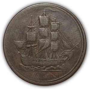 1815 Lower Bas Canada Quebec Ship Half Penny B-1004 Fine F Coin #24605 - Picture 1 of 3