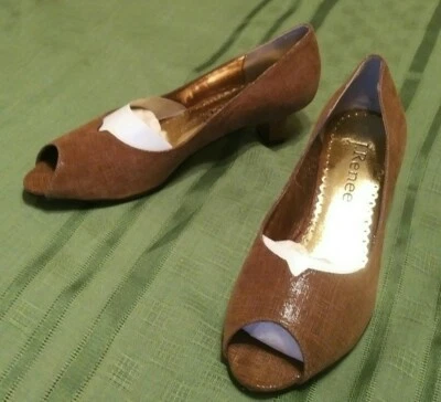 J. Renee Women's Posh Linen Brown Peep Toe Pump, Size 7 ½ Medium - NEW  - Image 1 of 4
