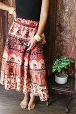  Boho Hippy Wrap Maxi Skirt Floral Printed Cotton Beach Wrap Summer Skirts