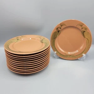 Vintage Fitz & Floyd Phoenix D'Or Gold On Sandalwood Set Of 12 Dessert Plates - Picture 1 of 4