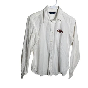 Ralph Lauren Shirt Boy's 10 White Button Up Triple Pony Logo Cotton Collared Top - Picture 1 of 9
