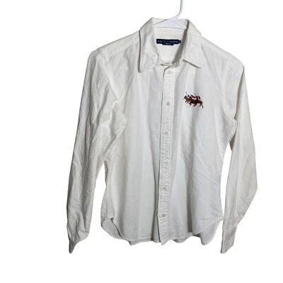 Ralph Lauren Shirt Boy's 10 White Button Up Triple Pony Logo Preppy Collared Top - Image 1 of 4