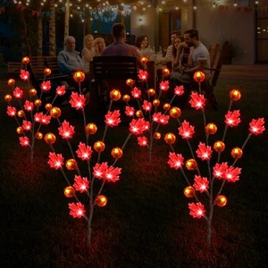 Solar Garden Path Lights for Fall Decorations4PACK 80LED RED Maple Leaf Pumpk... - Picture 1 of 8