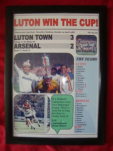 Luton Town 3 Arsenal 2 - 1988 Littlewoods Cup final - framed print - Picture 1 of 2