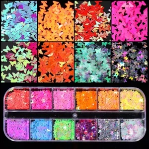 1 Etui Fluoreszenz Schmetterling Stern Pailletten 3D Neon Pigment Nailart Glitzer - Bild 1 von 33