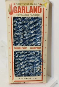 VTG Rope Twist Sparkle Blue Garland Metalized Plastic in Box U.S.A. S.S. KRESGE - Picture 1 of 6