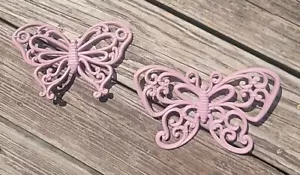 Vintage HOMCO 2er Set Schmetterlinge Mauve Rosa Rattan Schmetterling Wandbild Deko - Bild 1 von 7