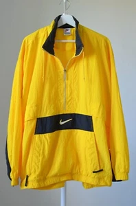 Vintage Nike Windbreaker Jacket Anorak Center Swoosh Yellow Black Sz Large 90's - Picture 1 of 7