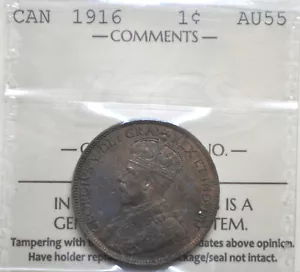 1916 Canada One Cent ICCS graded AU-55 - Picture 1 of 3