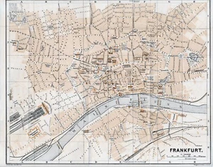Frankfurt/Main 1892 kl. orig. Stadtplan + Reisef (14 S) Kaiserstr. Sachsenhausen - Bild 1 von 2