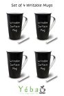 Coffee Cup Set of 4 Writable Surface 19.3oz Ceramic Mugs