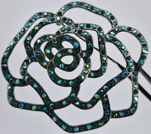 Signierte Joan Rivers Brosche Blume grün Aurora Borealis türkis - Bild 1 von 6