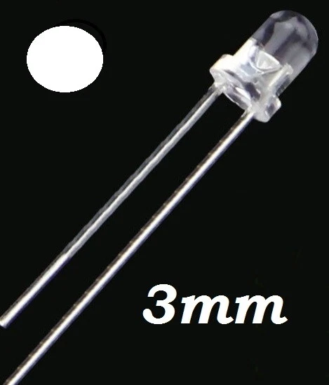 5 LED 3mm Trasparenti Luce Bianca 5500-15000mcd 3V ( 5 pezzi ) - Immagine 1 di 1