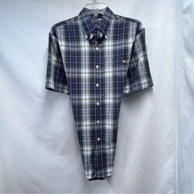 Camisa American Living azul e verde casual com botões grande - Imagem 1 de 4