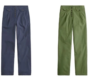 J.Crew Pleated Wide Leg Chinos Womens Button-Front High Rise 100% Cotton Pants - Picture 1 of 3