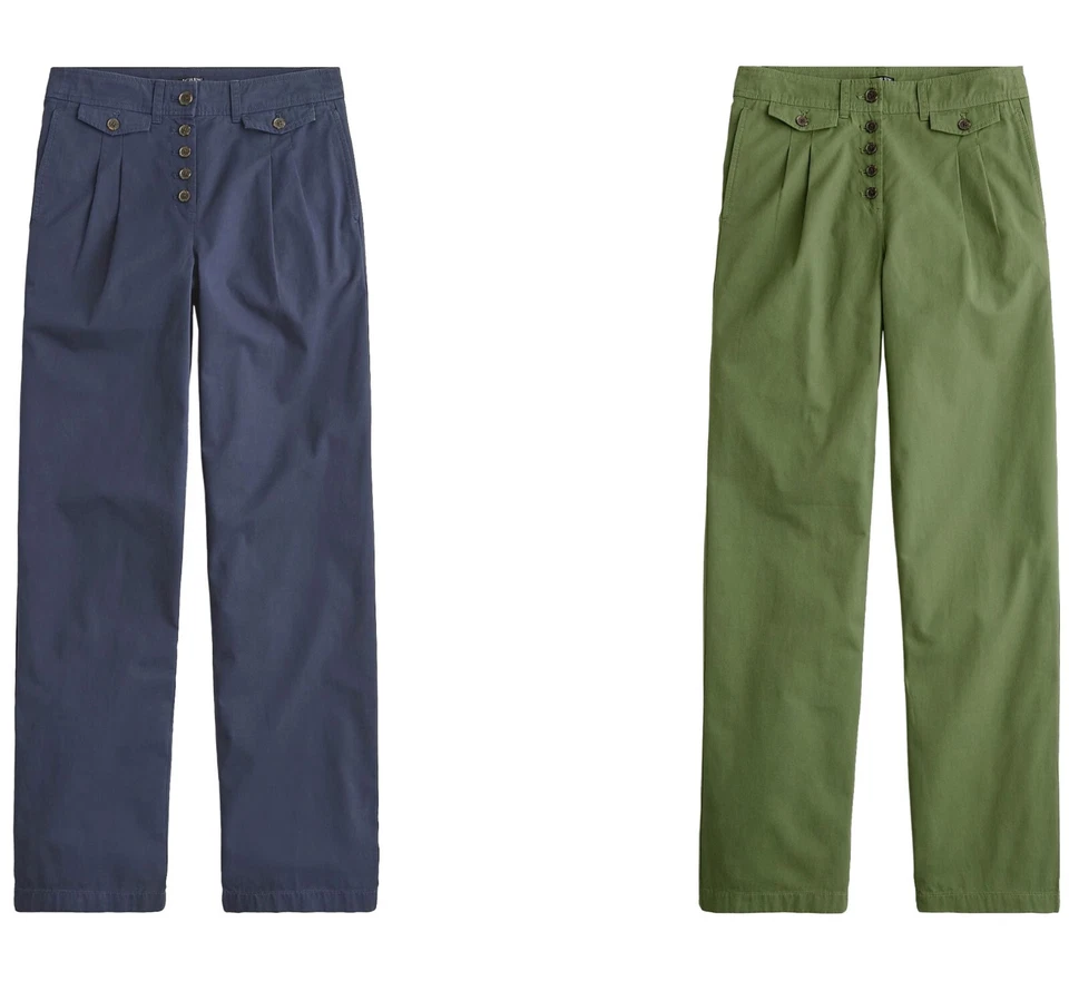 J.Crew Pleated Wide Leg Chinos Womens Button-Front High Rise 100% Cotton Pants - Image 1 of 1