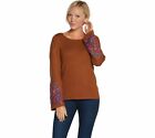 New Linea Louis Dell'olio L Whisper Knit Sweater Embroidery Caramel Qvc 2593