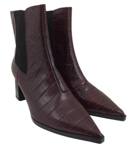 M&S Women's Chelsea Boots Size 4 Burgundy Snake Print Block Heel Ankle New F1 - Picture 1 of 10