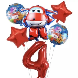 SUPER WINGS JETT Balloon Set for 4th Birthday Party FOIL HELIUM 6 pieces AGE 4 - Picture 1 of 3