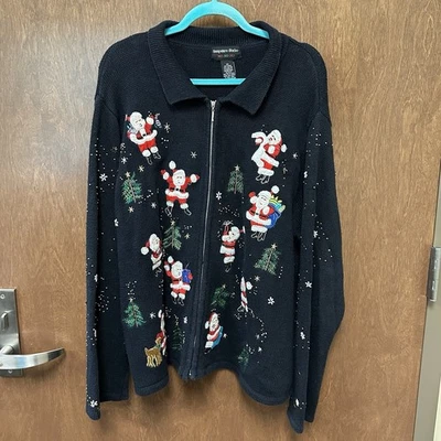 Hampshire Studio Vtg 90s Full Zip Christmas Sweater Cardigan Plus Size 2X Santa  - Image 1 of 4