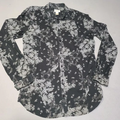 Camisa masculina Diesel grande preta cinza floral botão frontal manga longa algodão - Imagem 1 de 4