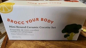Brocc Your Body Mini Round Ceramic Cocotte Set-18.6 oz Green & White w/Lids NEW - Picture 1 of 1