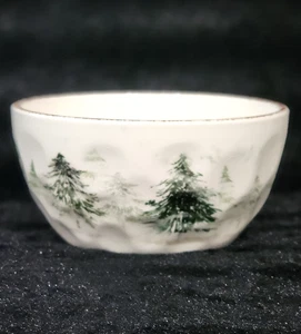 4 Winter Trees White Salad Bowls 6" Ceramic Christmas Green Dimple Hobby Lobby - Picture 1 of 14