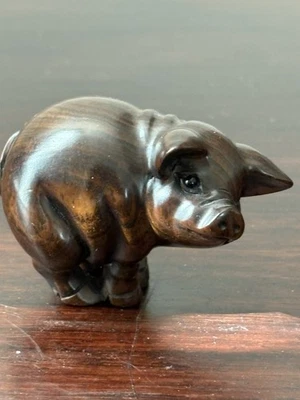 签名日本木制网介,猪,Shōwa period — 第 1/4 张图片