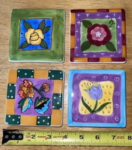 "Posavasos de azulejos 4 pintados a mano Milson & Louis Art Deco 3,5"" X 3,5"" excelente" - Imagen 1 de 6