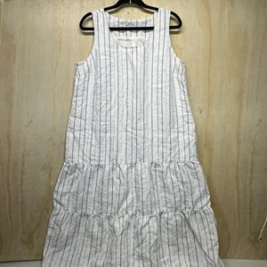 Maxi abito lino J Jill Love taglia grande tasche blu bianco righe stanco costa - Foto 1 di 12