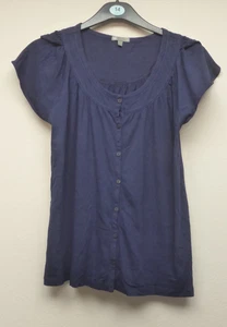 Gap Navy Scoop Neck T-Shirt M Button Through Loose Fit Split Flutter Sleeves - Picture 1 of 9