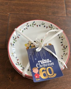 Peanuts Snoopy Christmas Appetizer/dessert Ceramic Plates New Set Of 4 6” - Picture 1 of 2