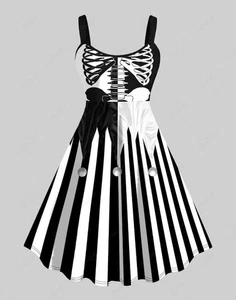 Halloween Clown Costume Skeleton Stripe Print Plus SZ Tank Dress Jester 6x US 24 - Picture 1 of 3