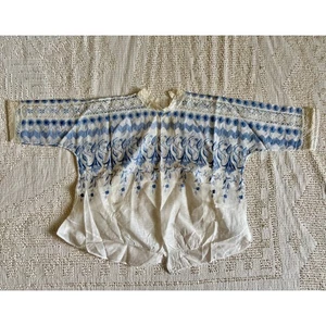Antigua blusa de algodón blanca de los años 30 azul bordado floral encaje como está pájaro herido - Imagen 1 de 21