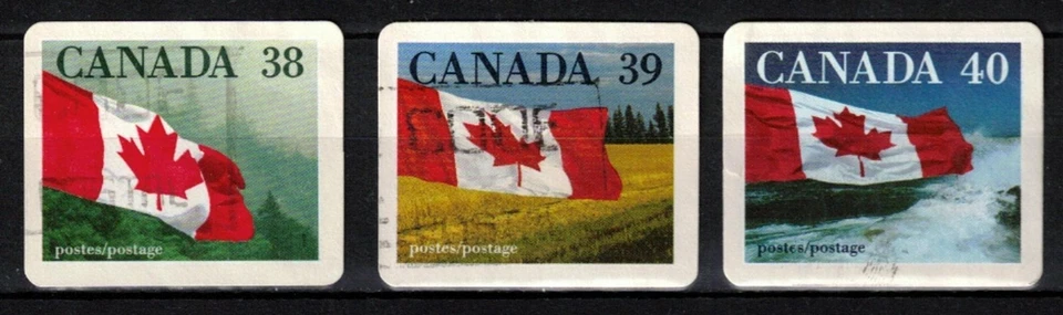 CANADA USED STAMP - SCOTT 1191/93 - FROM BOOKLET - "QUICK STICK" - FLAG - 1989 — 第 1/1 张图片
