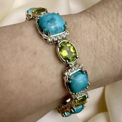 QVC Generation Gems Sterling Turquoise & Peridot 7.5 “ Bracelet - Image 1 of 4