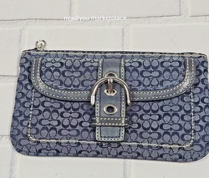 Coach Geldbörse Kalbsleder blau Jacquard Monogramm Logo Print Schnalle Reißverschluss - Bild 1 von 11