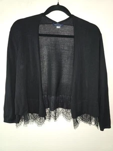 Black Lace Trim Shrug Grunge Classic Timeless Romantic Dark Feminine Whimsigoth - Picture 1 of 5