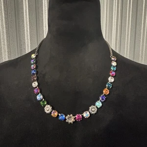 Collana Cristallo Strass Multicolore Donna Tono Argento Dichiarazione Fiore - Foto 1 di 9