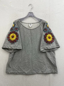 Ivy Jane Top Damen XL grau 1/2 Arm bestickt Frottee Stoff Boho - Bild 1 von 8