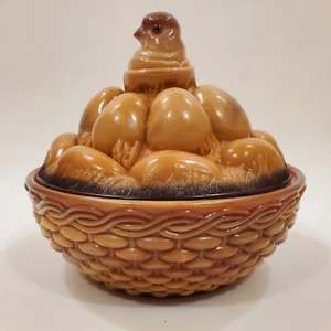 CHOCOLATE BROWN SLAG Westmoreland CHICK On EGG Pile Glass Basket Weave SUMMIT - Picture 1 of 16