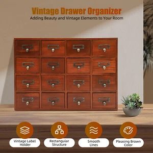 Organizador de 16 cajones de madera con soporte para etiquetas de armario boticario vintage - Imagen 1 de 16